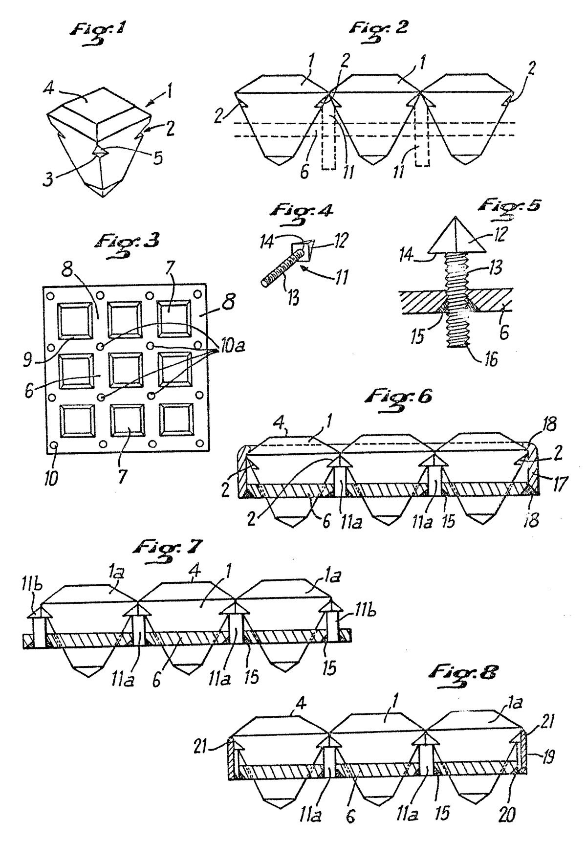 Patent drawing: grooved stones held on a concealed structure.